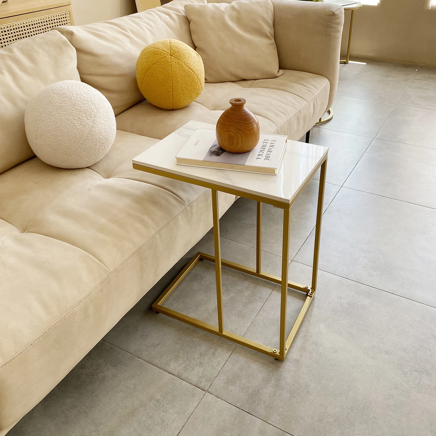 Marble Side End Table, C Shape - Desk Setup Minimalist 评论和价格